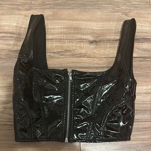 Faux Leather Cropped Zip Up